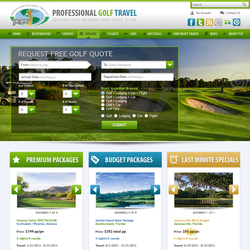 Golf website with the title 'Professional Golf Travel, Inc.'