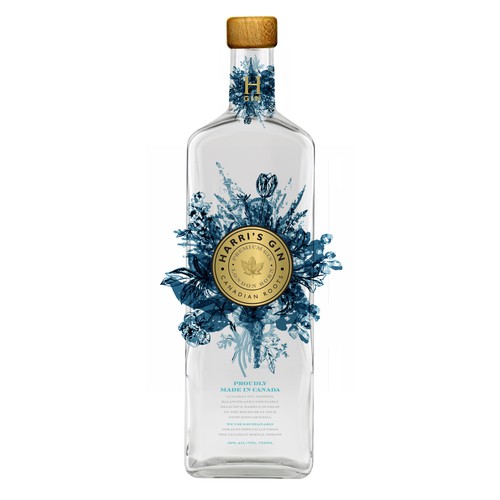Artisanal design with the title 'Harri's Canadian Gin'