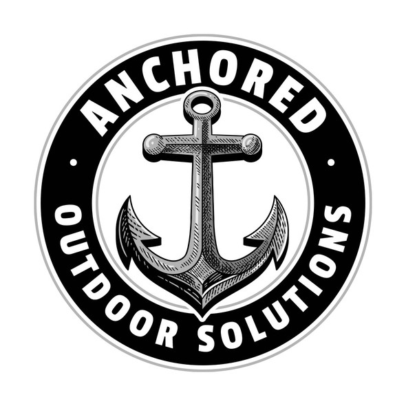 Navy logo with the title 'Anchored Outdoor Solutions'