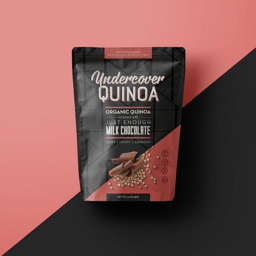 Chocolate packaging with the title 'Undercover Quinoa'