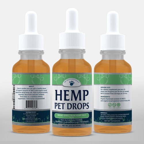 Hemp oil label with the title '1oz & 2 oz Drops Bottle Label Deaign '