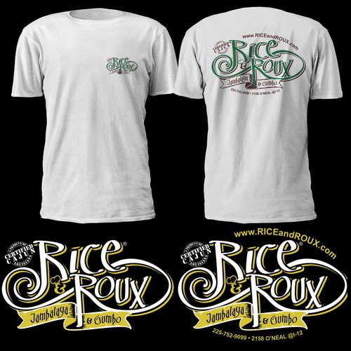 Black t-shirt with the title 'Rice & Roux'