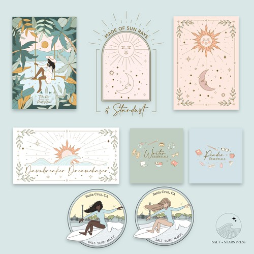 Magic design with the title 'Boho style illustrations for Salt + Stars Press Shop ✨'
