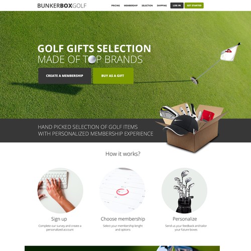 Golf website with the title 'Golf Subscription Box Website'