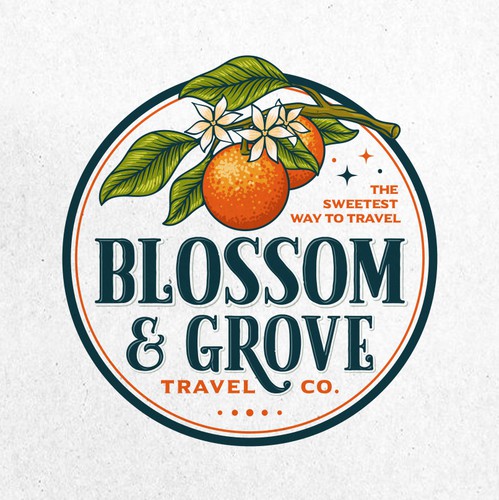 Orange logo with the title 'Blossom & Grove Travel Company'