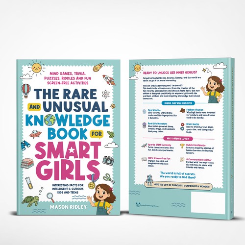 Parenting book cover with the title 'The Rare and Unusual Knowledge Book for Smart Girls'