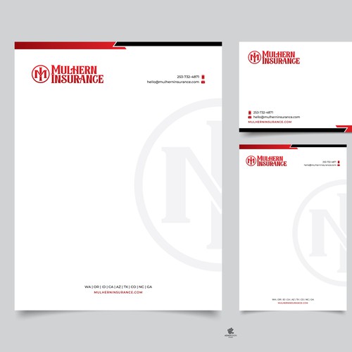 Business design with the title 'Mulhern Insurance Stationary Design'