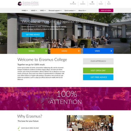 School website with the title 'Erasmus College '