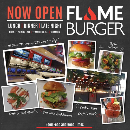 Advertising design with the title 'Eye catching display ad for new burger joint'