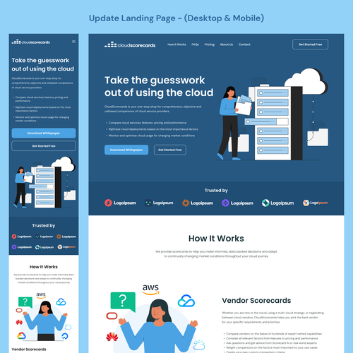 Mobile responsive design with the title 'Startup landing page - Design Contest'