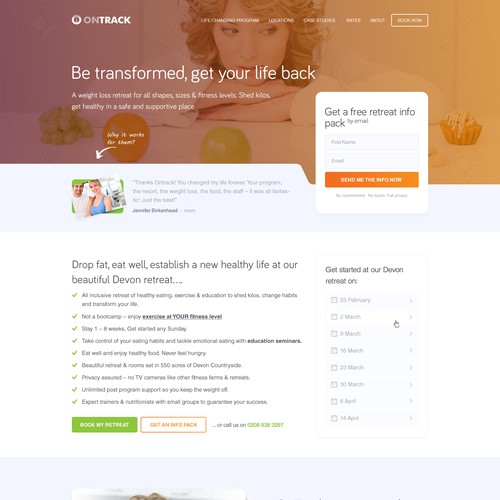 Health website with the title 'Create a website design for No.1 Health Retreat in Australia & UK'