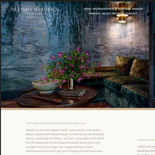 SEO design with the title 'web degin and optimization of Melinda Headrick Interiors '