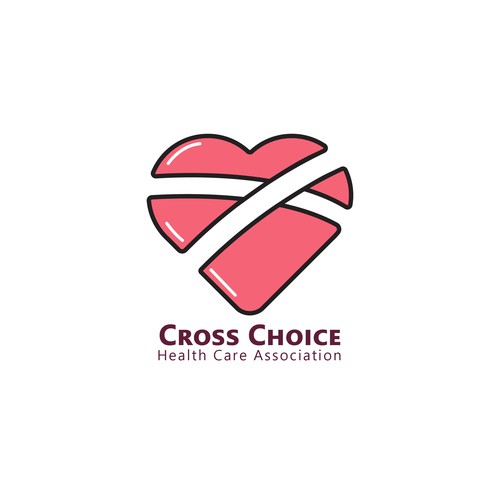 X logo with the title 'A simple heart logo with crossed bandage'