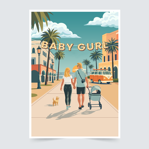 Venice design with the title 'Illustrated Baby Shower Invitation'