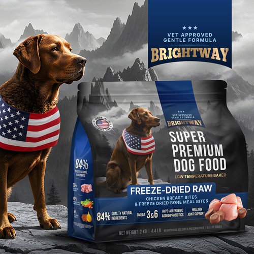 Dog treat packaging with the title 'Brightway Super Premium Dog Food'