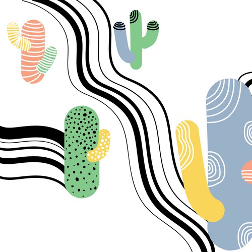 Pastel artwork with the title 'happy hippy cactus'