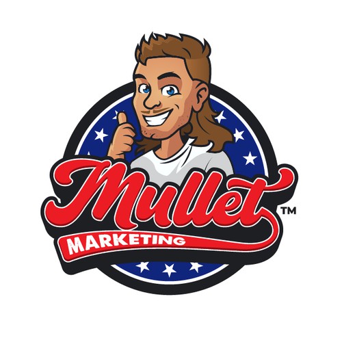 Masculine logo with the title 'USA Themed Caricature Logo for Mullet Marketing'