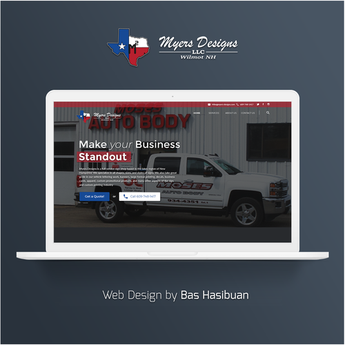 Vehicle graphic design with the title 'Myer Design - Landing Page'