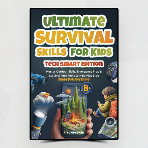 Kids book cover with the title 'Book Cover Design for Ultimate Survival Skills (Tech-Smart for kids)'