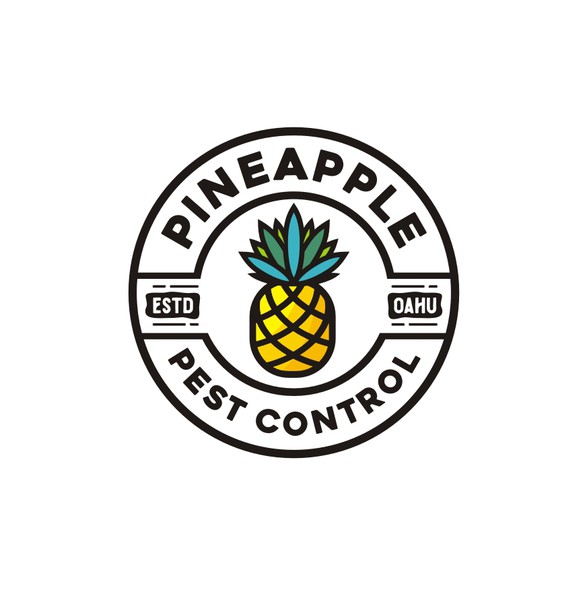 Pineapple logo with the title 'Minimalist Hawaiian and surfing inspired pest control company font based logo with a pineapple for an “A”'