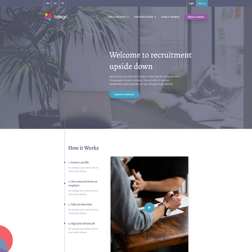 Purple website with the title 'Recruitment agency website'