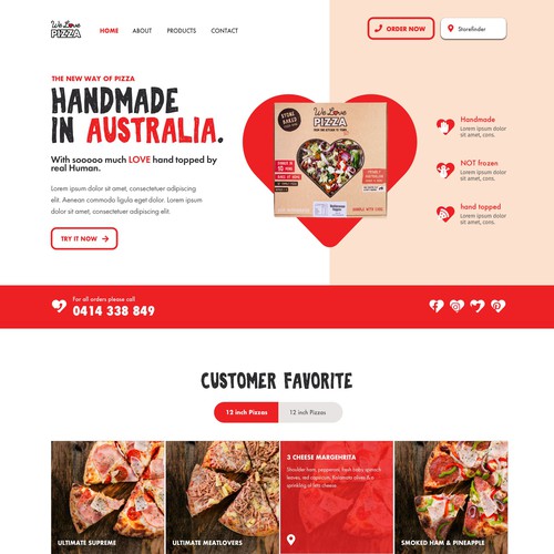 Pizza website with the title 'Webdesign for Pizzabrand'