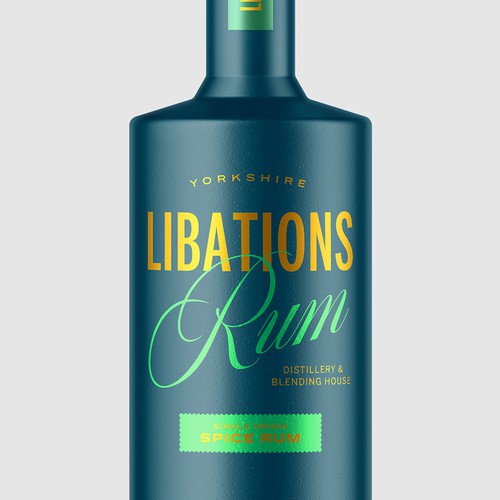 Creative label with the title 'Libations Rum'