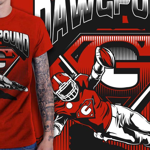 Football design with the title 'Create a SUPER sports shirt!'