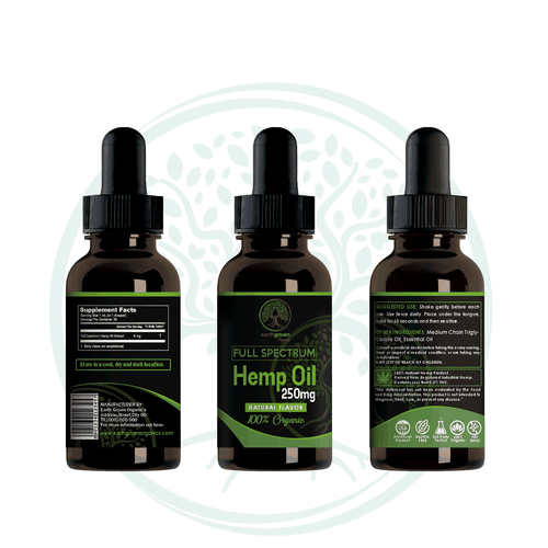 Hemp oil label with the title 'Hem Oil Organic'