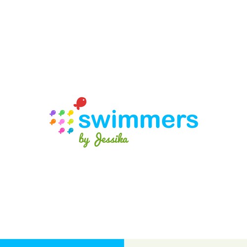 Swimming pool design with the title 'Minimal swimmer logo.'