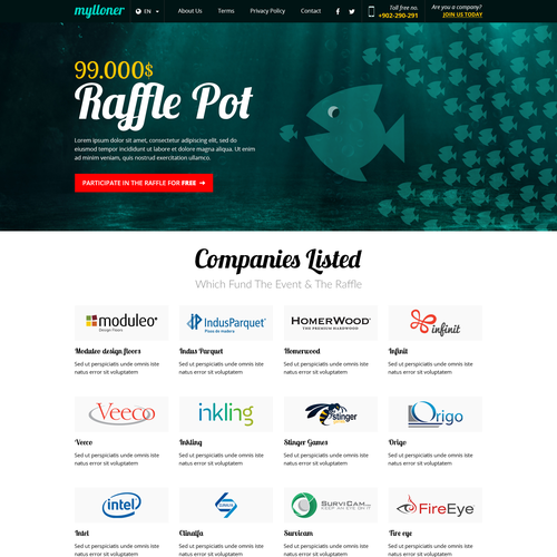 Marketing website with the title 'Raffle marketing Company'