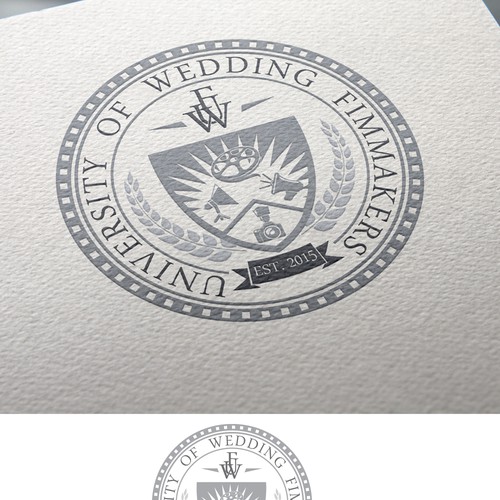 University logo with the title 'Need University Emblem Incorporating Camera / Film Design Elements'