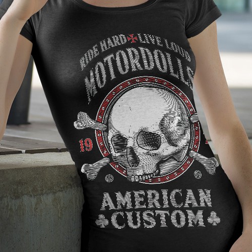 Bike t-shirt with the title 'Motordolls Biker Shirt'