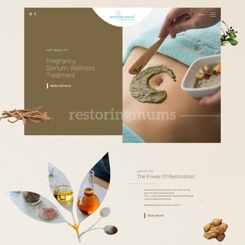 Redesigned website with the title 'Website upgrade & redesign for restoringmums'