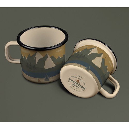 Camping design with the title 'Design a vintage enamel mug for a premium camping/hiking company'