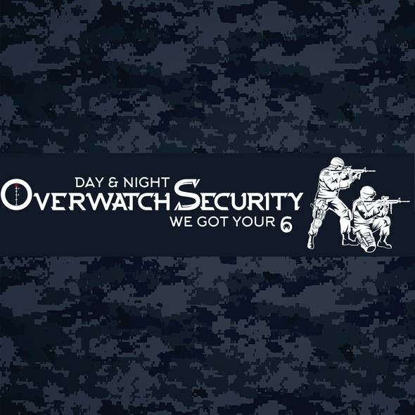 Aim logo with the title 'Complex logo for a company defined by military values & experience "Overwatch Security; Day & night, we got your 6"'