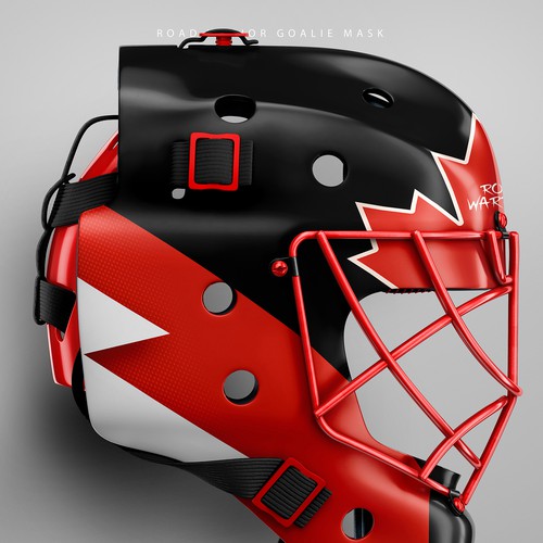 Illustration with the title 'Road Warrior Goalie Mask'
