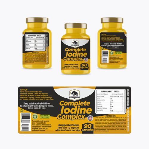 Pharmaceutical label with the title 'Pill bottle label design'