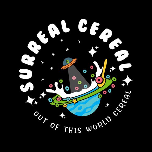 UFO design with the title 'SURREAL CEREAL- LOGO CREATION'