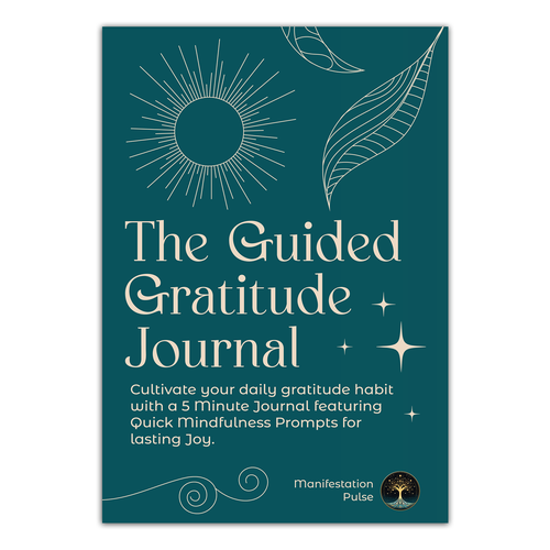 Illustration book cover with the title 'Digital and physical book cover - The Guided Gratitude Journal - Manifestation Pulse'