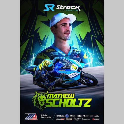 Motorbike design with the title 'Strack Racing Poster'