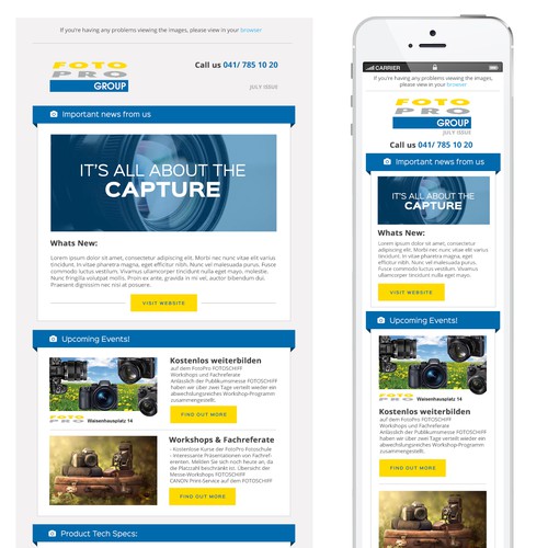 Mobile-first design with the title 'Bold email and mobile design for camera campaign'