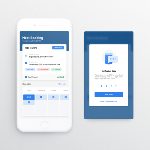 Ride design with the title 'Taxi Booking App'