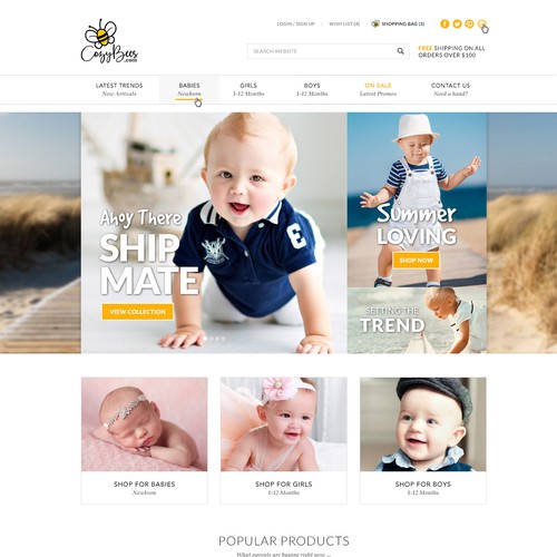 Branding website with the title 'Baby Clothing Ecommerce Website Design'