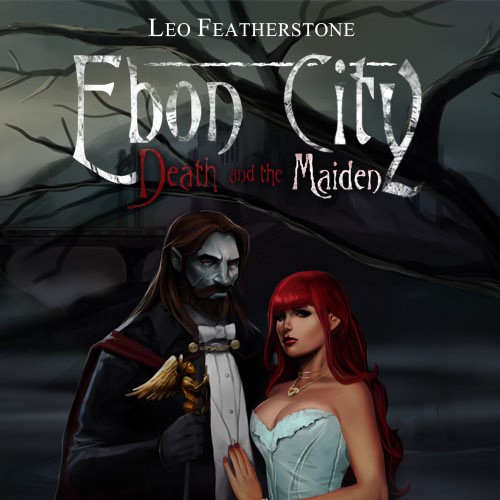 Horror illustration with the title 'Ebon City: Death and Maiden Book Cover'