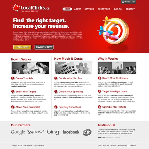 Advertising website with the title 'LocalClicks.ca'