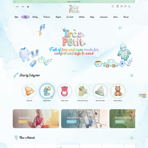 Children's website with the title 'Website for Tres Petite - Online children’s store'