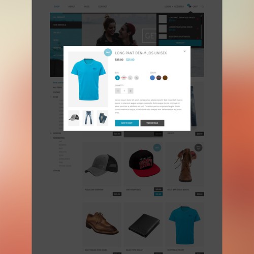 Online store website with the title 'Onlie shop for One Dream'