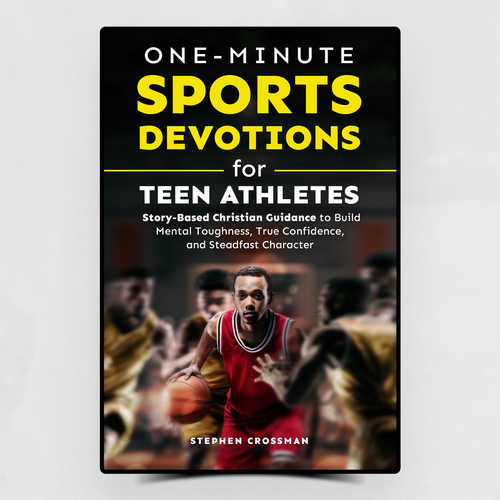 Sports book cover with the title 'Cinematic & Powerful E-Book Cover for a Christian Sports Devotional'
