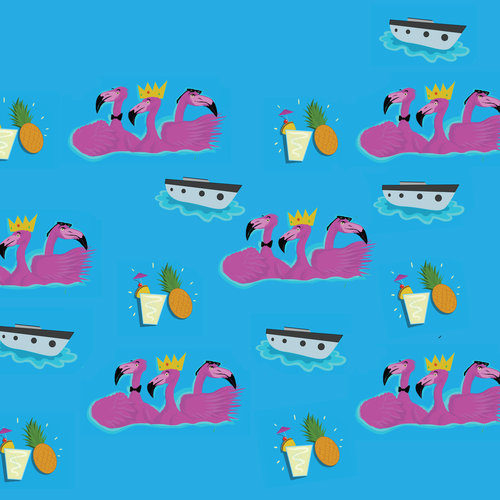 Ship artwork with the title 'Flamingo cruise coctel party '